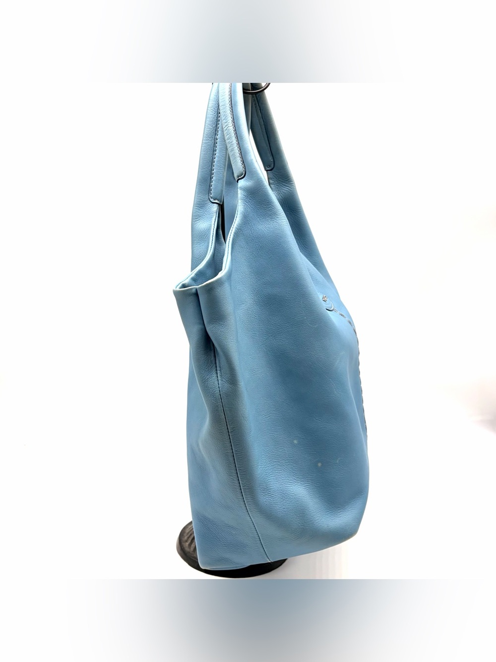 Tod's Sky Blue Leather 24H Shopping Media Tote Handles Satchel Shoulder Bag Lg - Picture 4 of 9